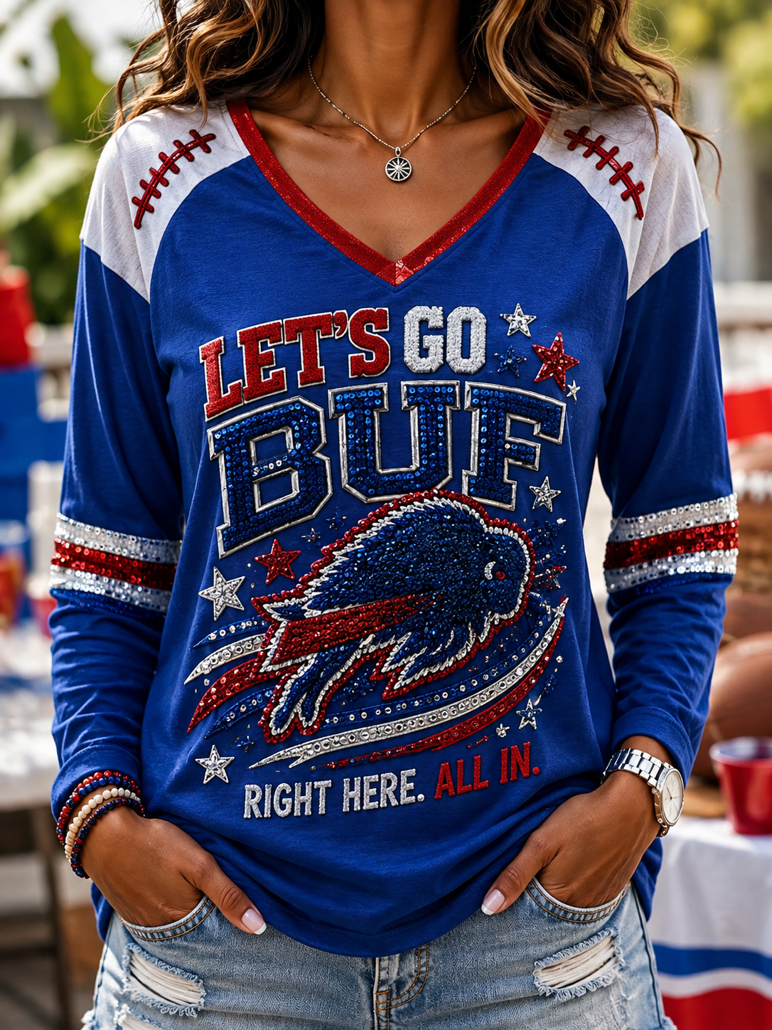 Women's Buffalo Bills Long-Sleeved T-Shirt With Dropped Shoulders