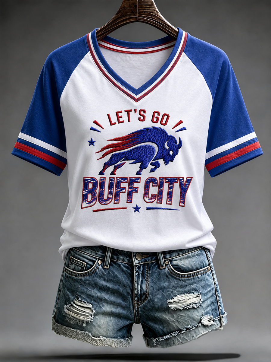 Women's Football Fans Gameday V-neck off-shoulder short-sleeved T-shirt