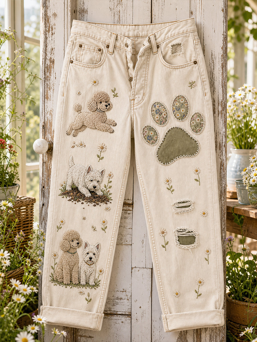 Women's Casual Jeans with Vintage Animal Art Print