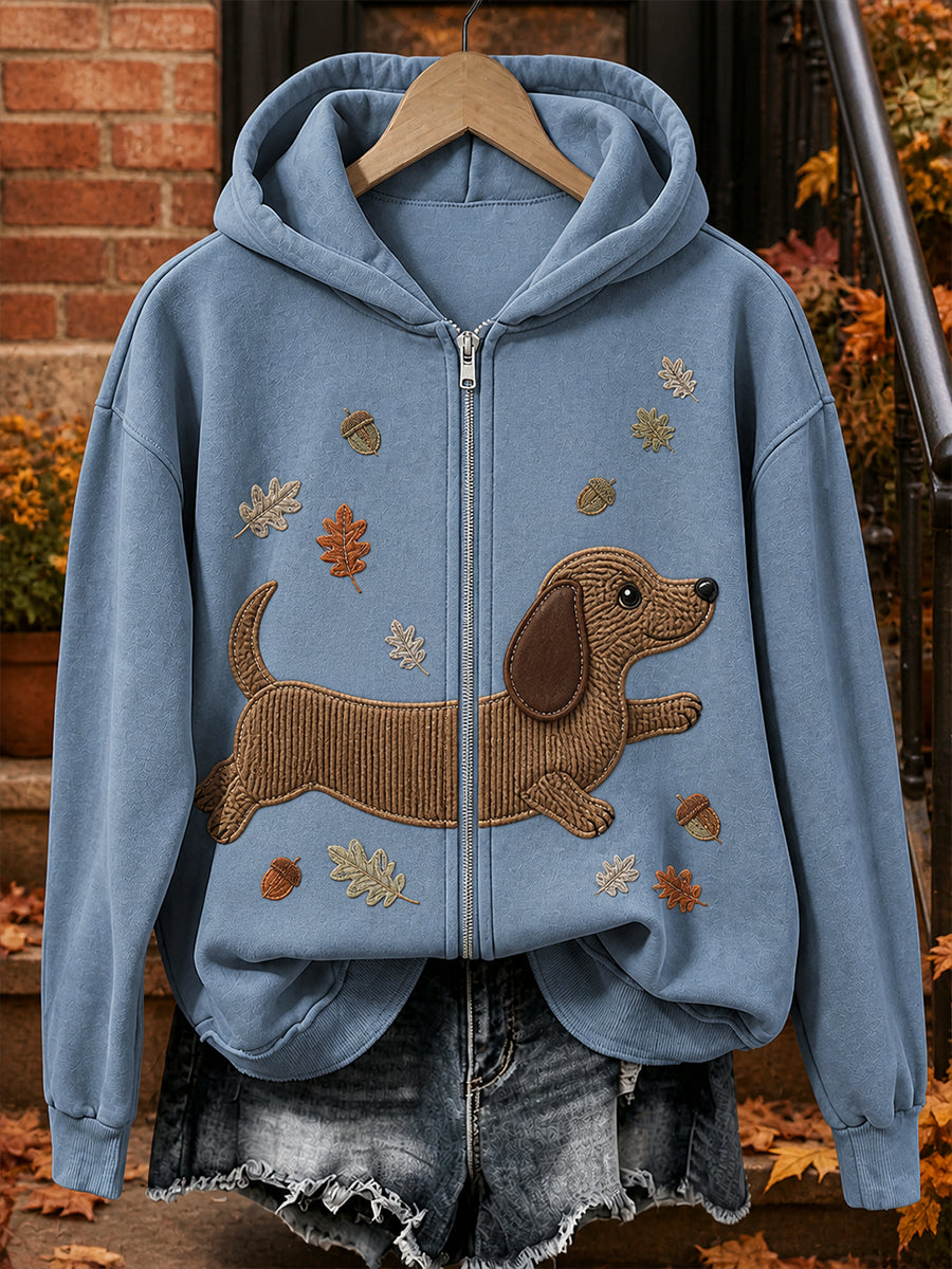 Retro Animal Art Print Casual Zip-Up Hoodie