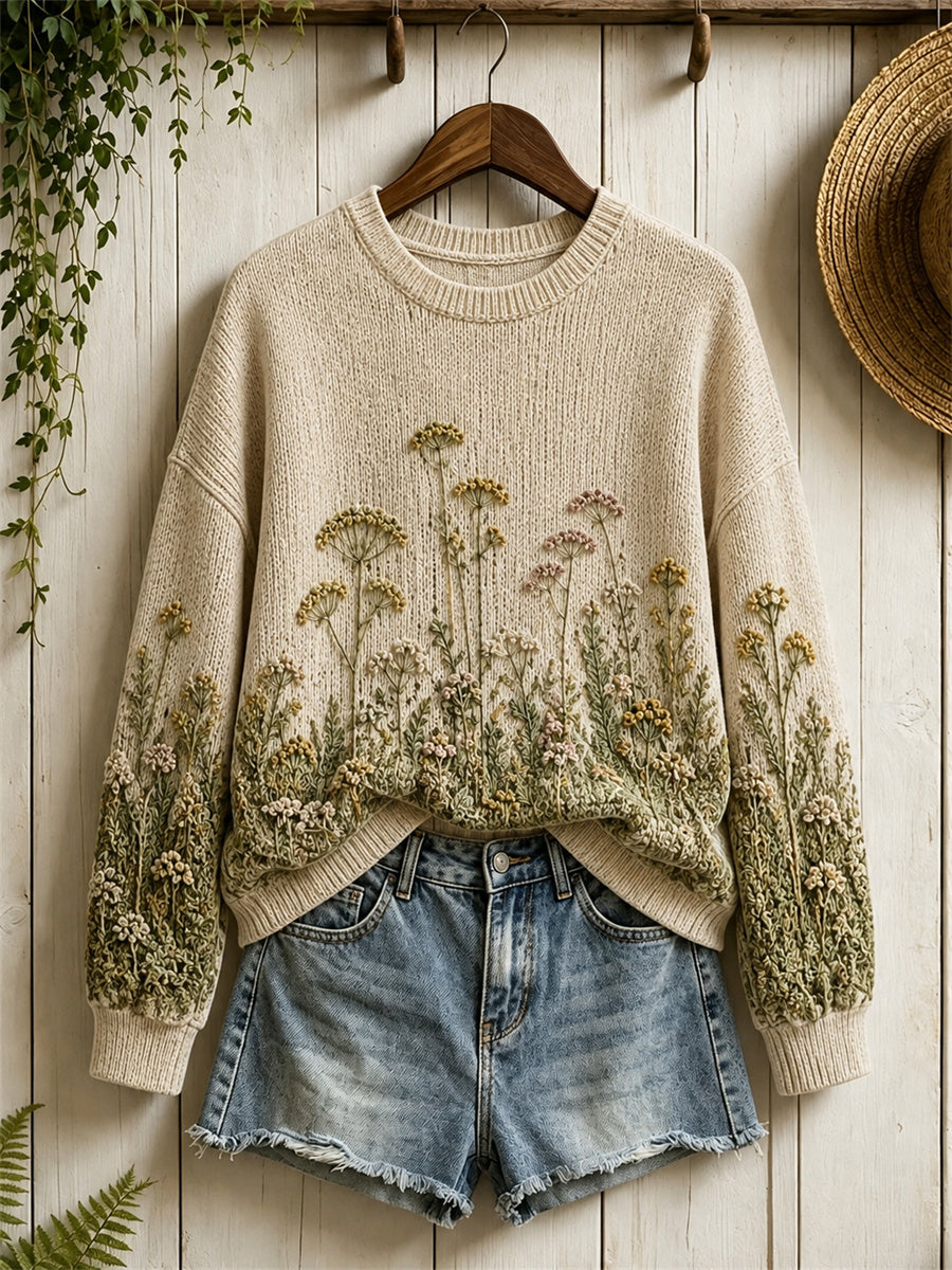 Women's Vintage Forest Wild Floral Print crew neck sweater