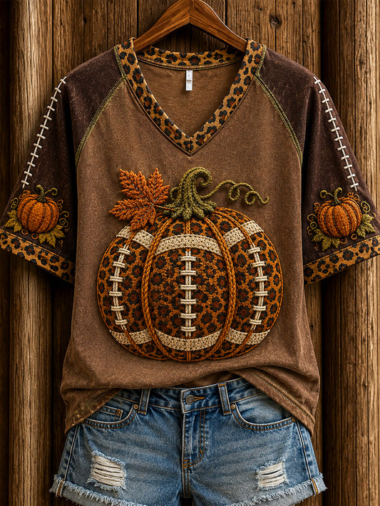 Women's Autumn Pumpkin Pattern Casual Short Sleeve T-shirt