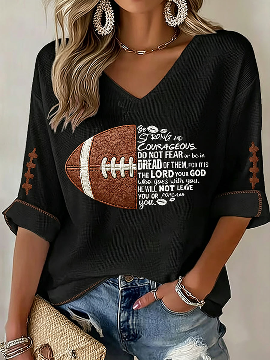 Women's Football And Jesus Faith Print Waffle T-shirt