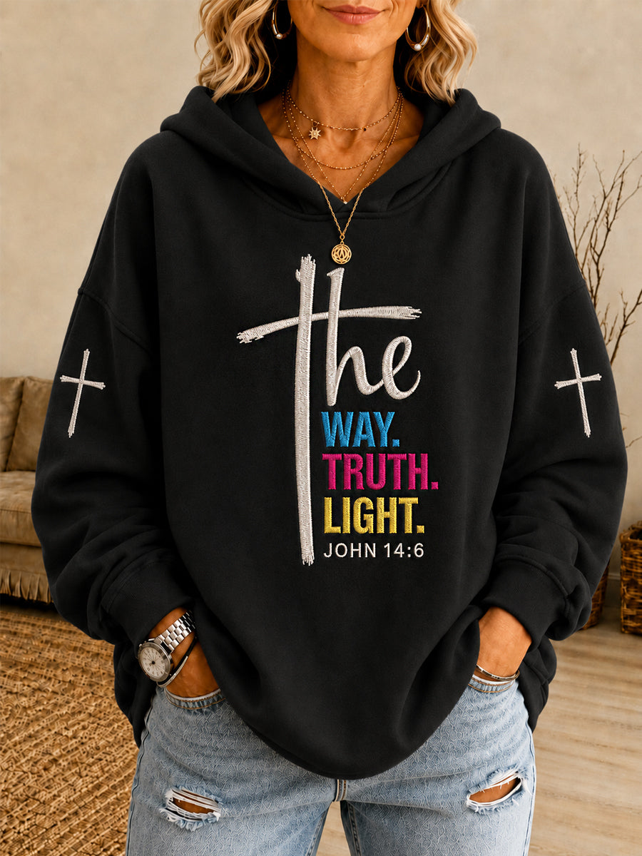 Women's Jesus The Way The Truth The Life John 14:6 Cross Graphic Hoodie