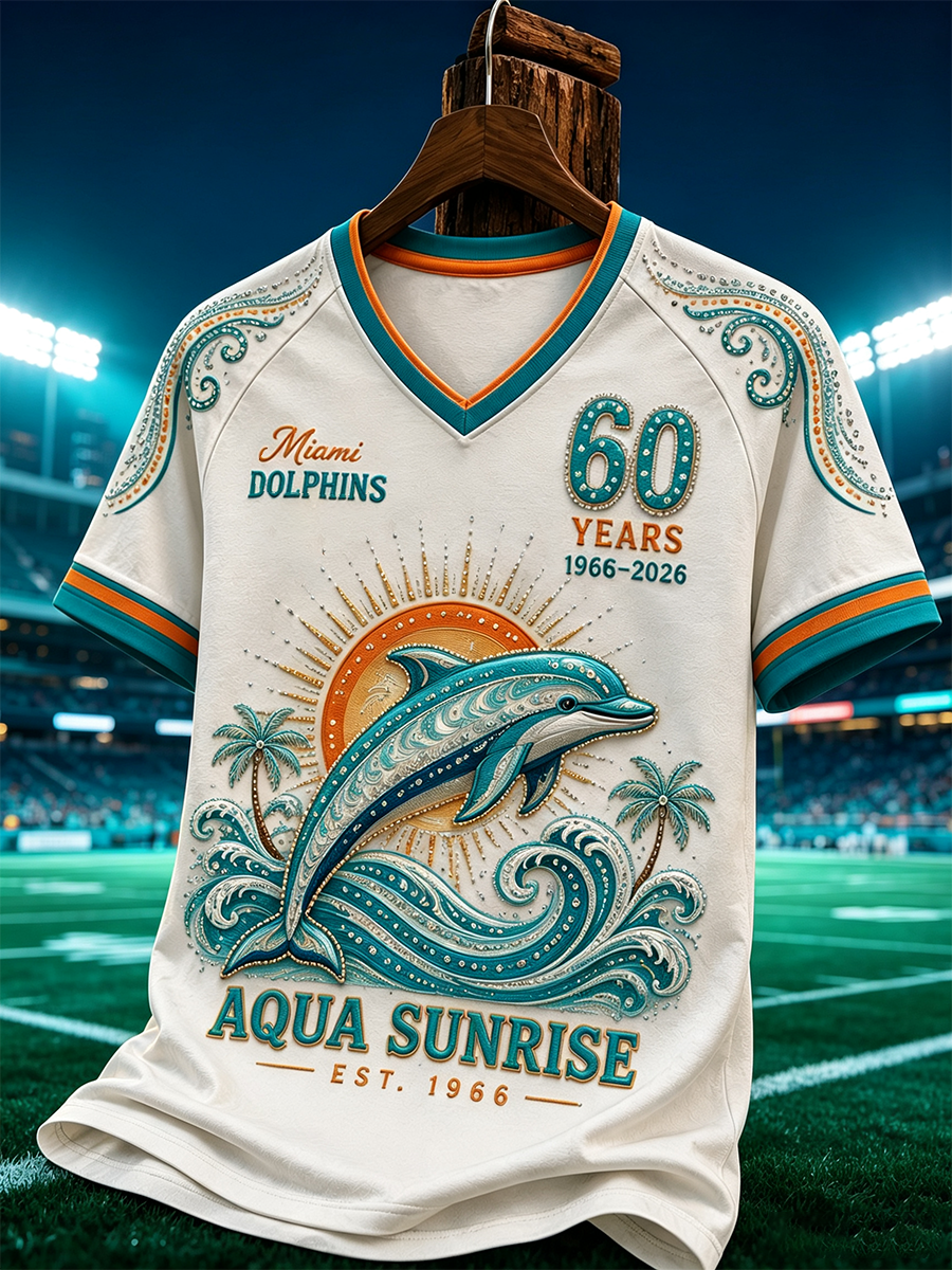 Women's Miami Dolphins V-Neck Off-Shoulder Short-Sleeved T-Shirt