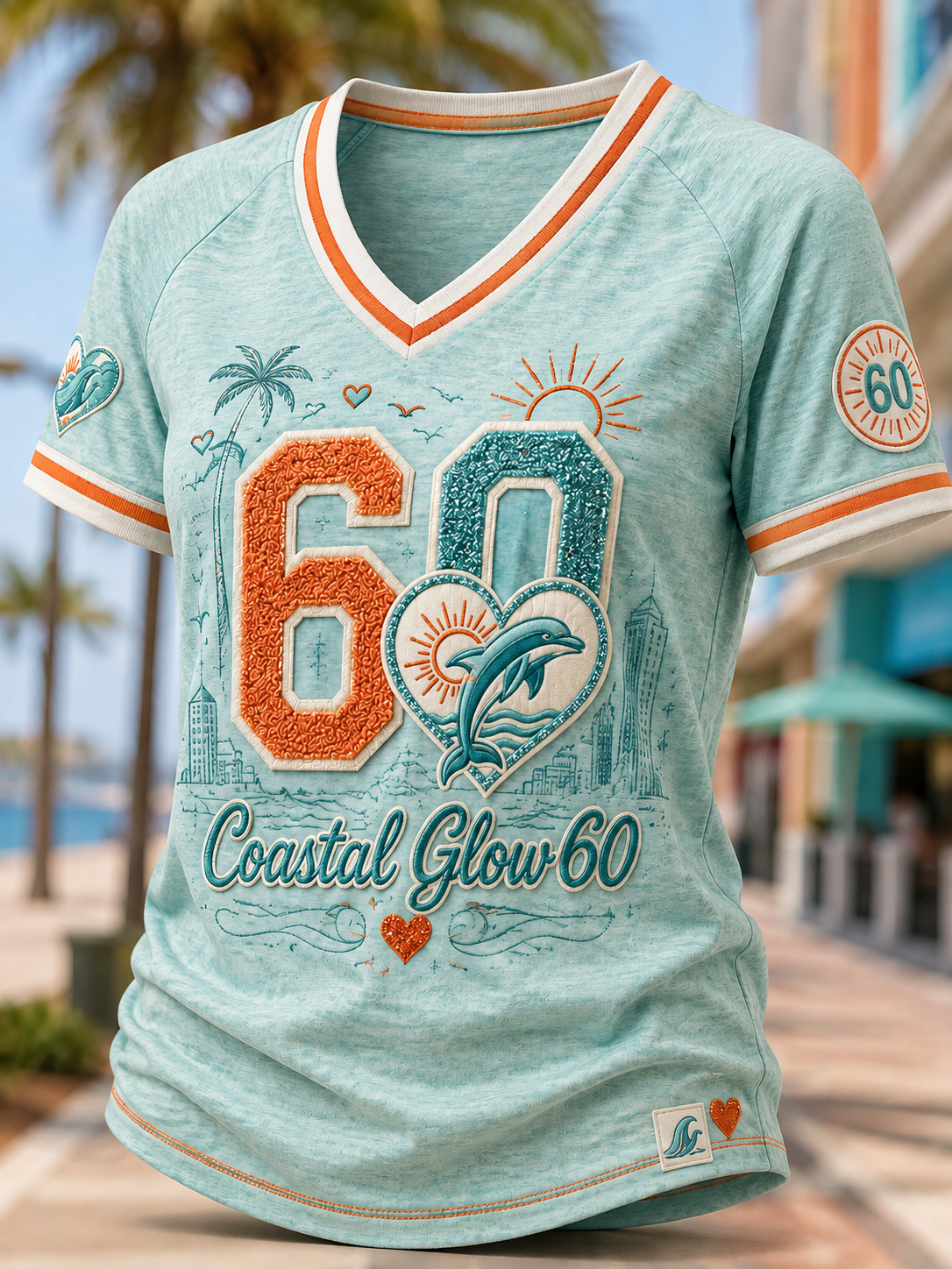 Women's Miami Dolphins V-Neck Off-Shoulder Short-Sleeved T-Shirt