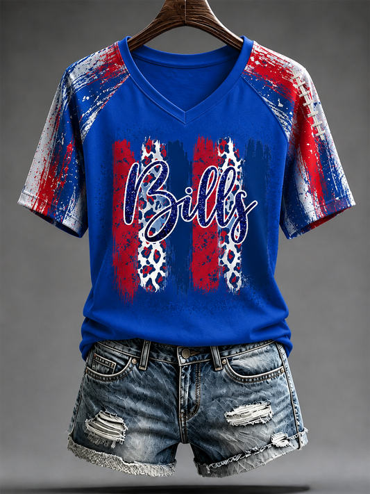 Women's Football Lover BUF Art Printed V-neck off-shoulder short-sleeved T-shirt