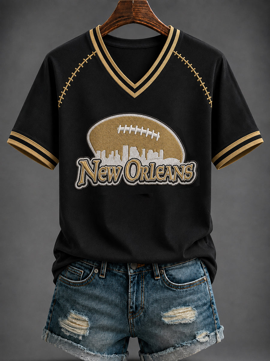 Women's America Football Printed V-neck T-shirt