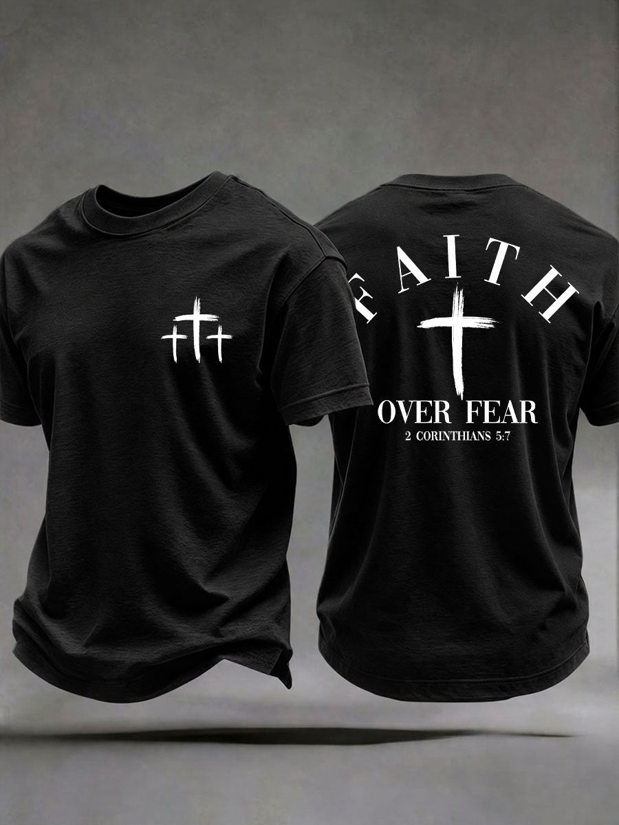 Men's 'Faith Over Fear' Printed Casual T-Shirt