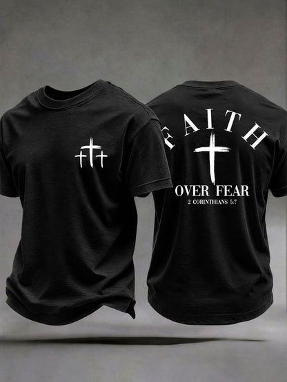 Men's 'Faith Over Fear' Printed Casual T-Shirt