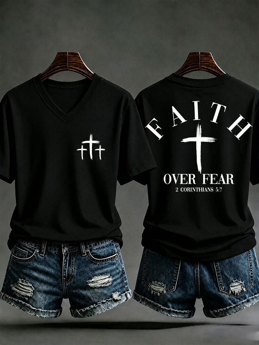 Women's 'Faith Over Fear' Print Casual T-Shirt