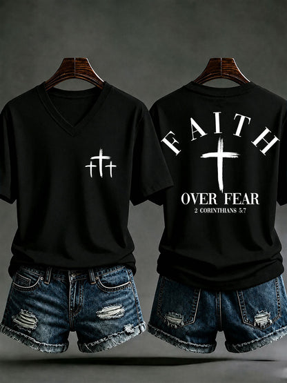 Women's 'Faith Over Fear' Print Casual T-Shirt