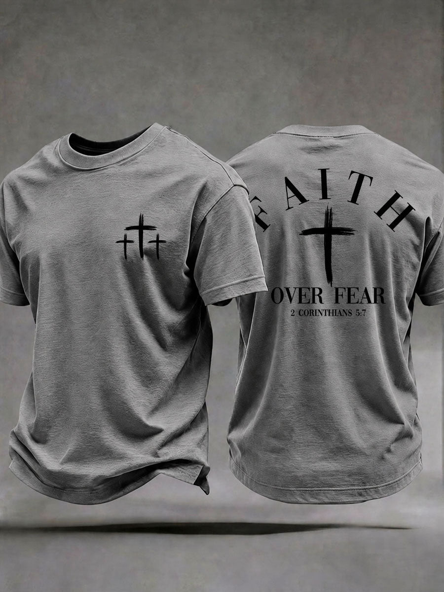 Men's 'Faith Over Fear' Printed Casual T-Shirt