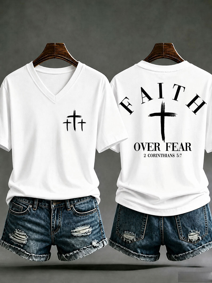 Women's 'Faith Over Fear' Print Casual T-Shirt