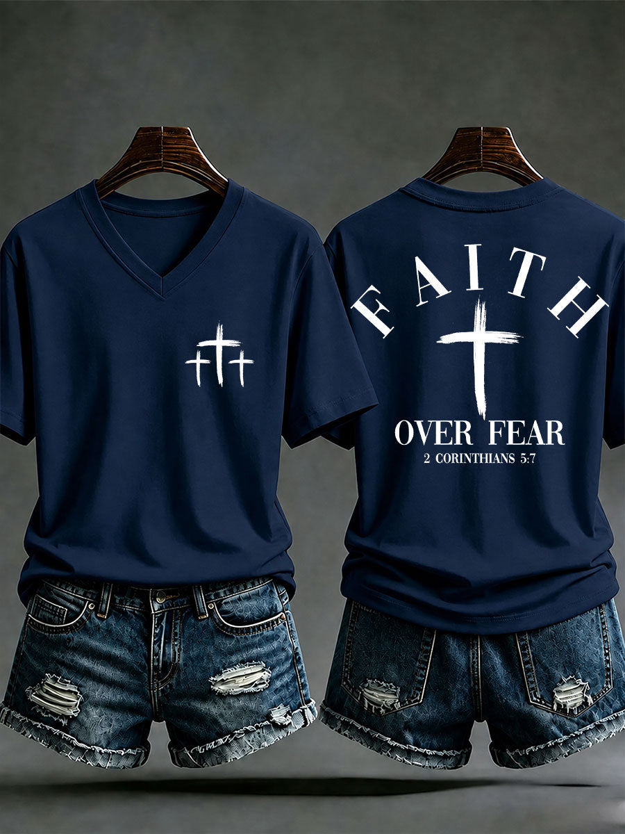 Women's 'Faith Over Fear' Print Casual T-Shirt