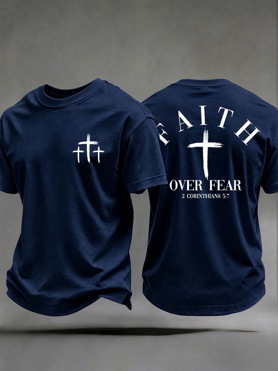 Men's 'Faith Over Fear' Printed Casual T-Shirt