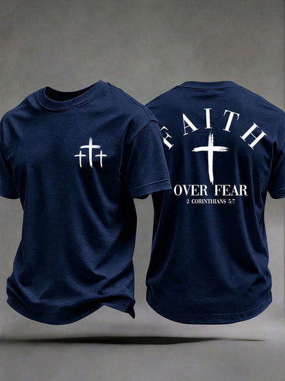 Men's 'Faith Over Fear' Printed Casual T-Shirt