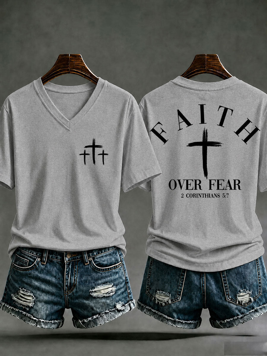 Women's 'Faith Over Fear' Print Casual T-Shirt