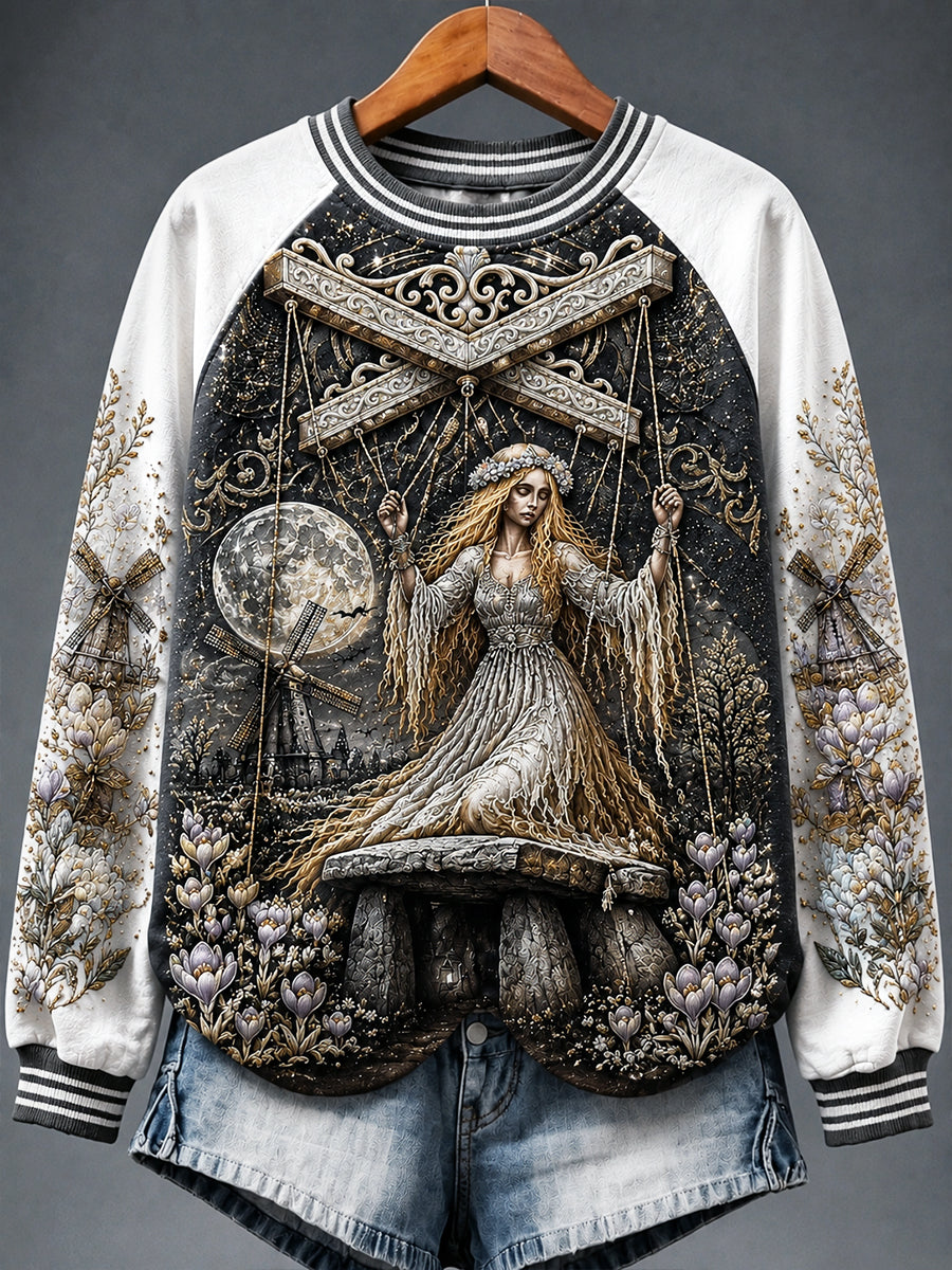 Women’s Dutch Halloween Ghost Patchwork Print Casual Sweatshirt