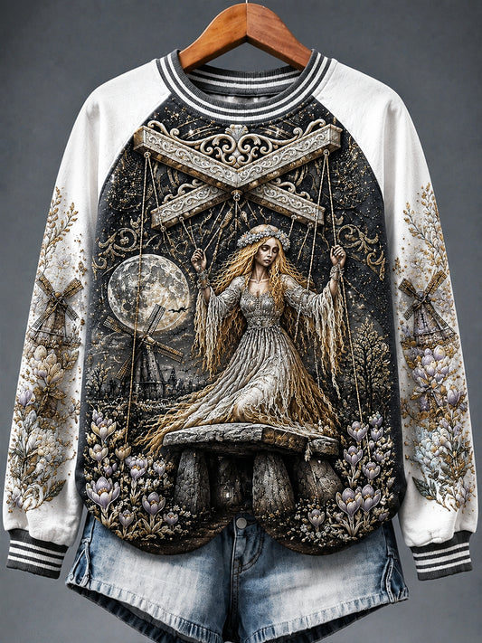 Women’s Dutch Halloween Ghost Patchwork Print Casual Sweatshirt