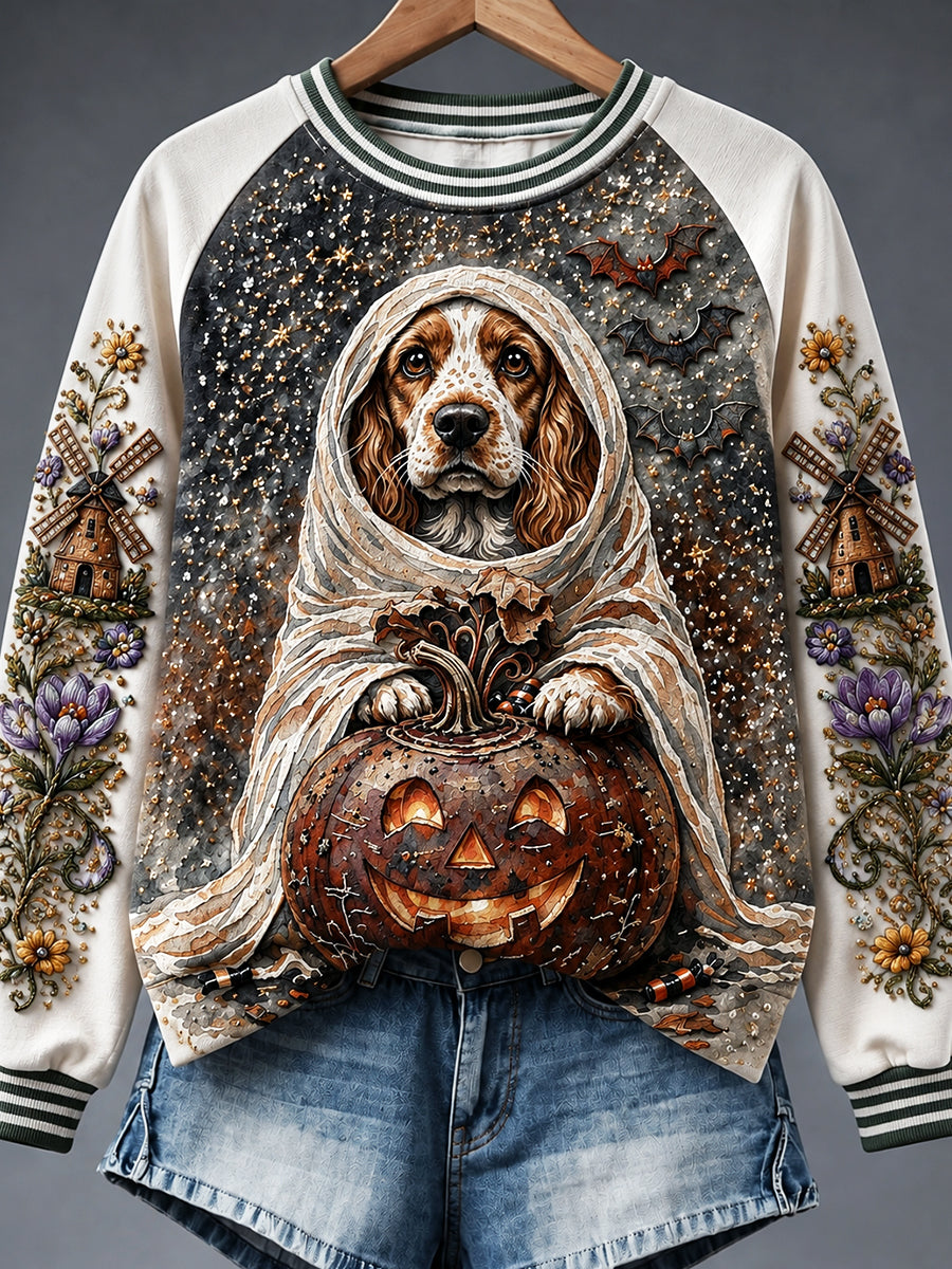 Women’s Dutch Halloween Patchwork Print Casual Sweatshirt