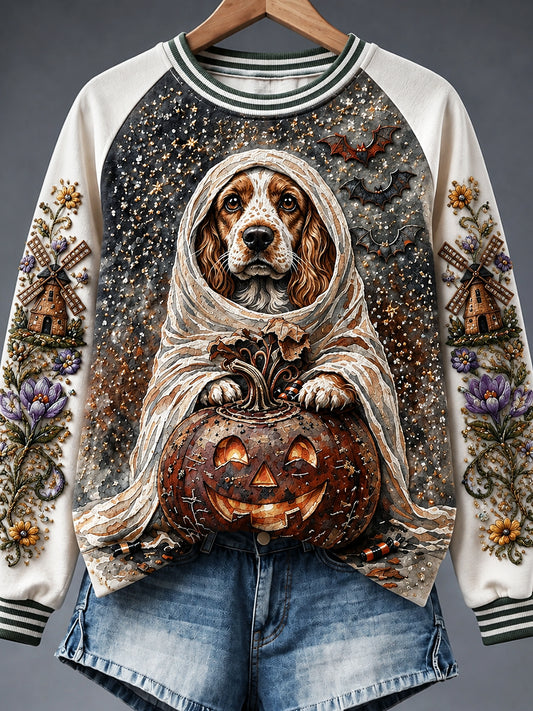 Women’s Dutch Halloween Patchwork Print Casual Sweatshirt