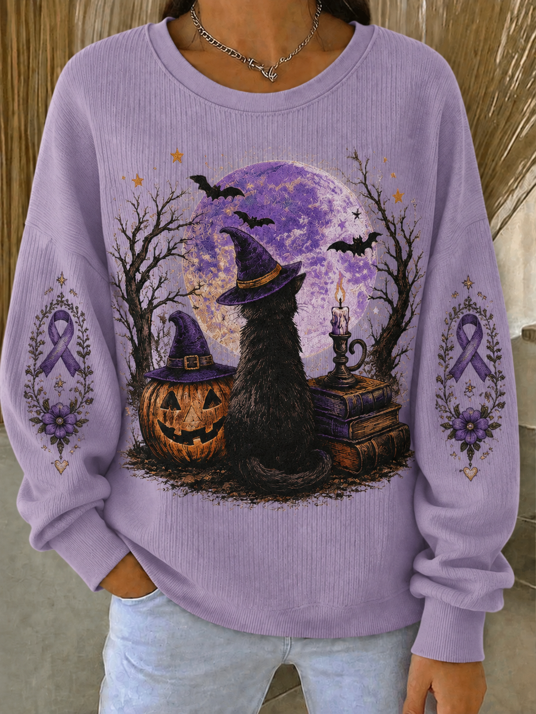 Women's Alzheimer's Awareness Ribbed Round-Neck Sweatshirt