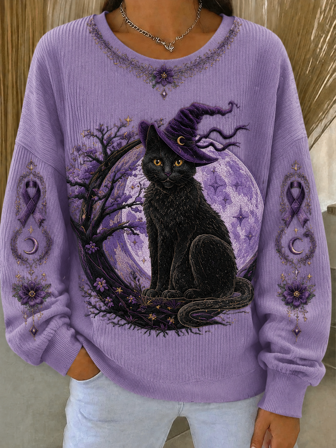 Women's Alzheimer's Awareness Ribbed Round-Neck Sweatshirt