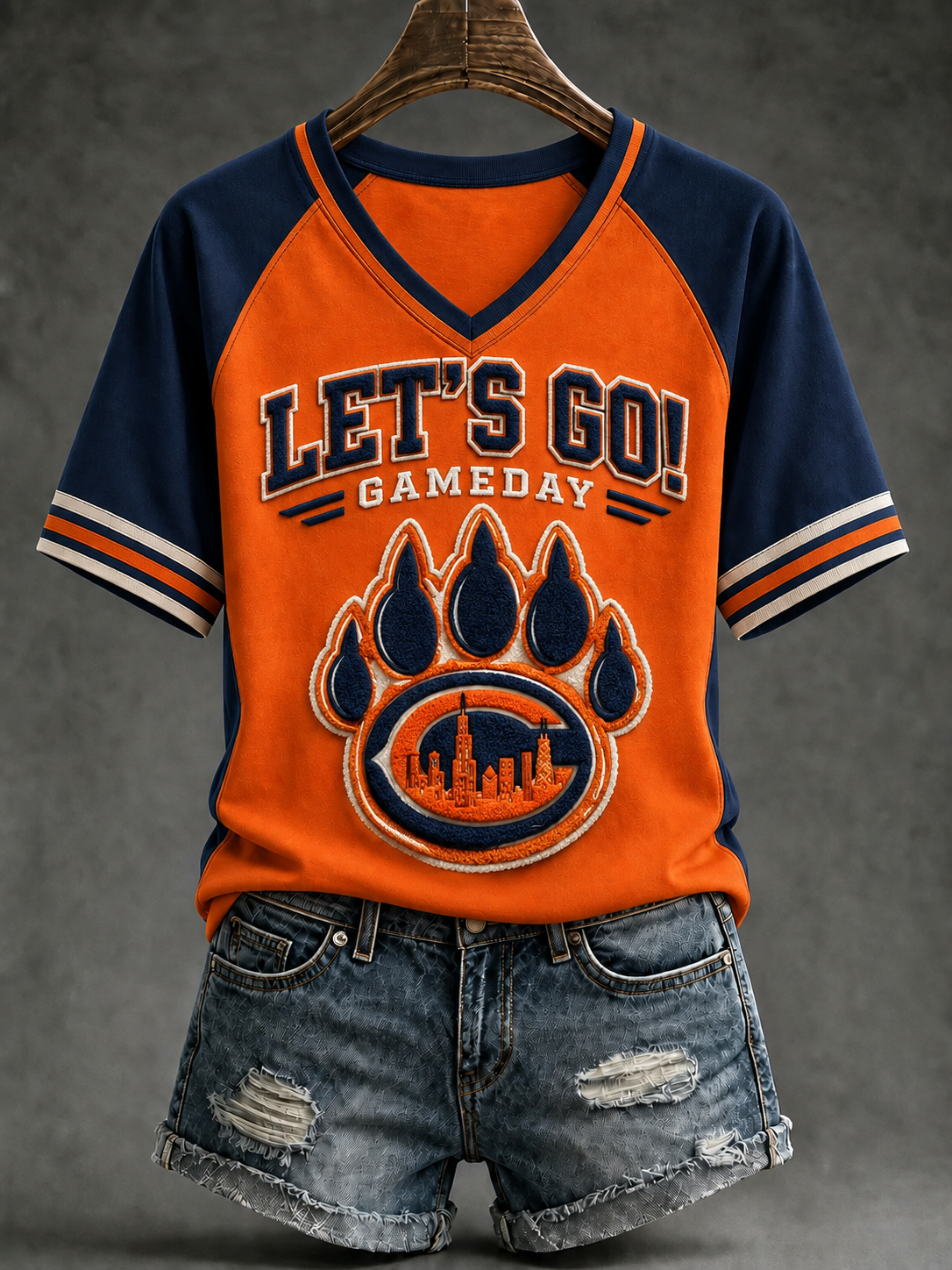 Women's Chicago Bears V-Neck Off-Shoulder Short-Sleeved T-Shirt