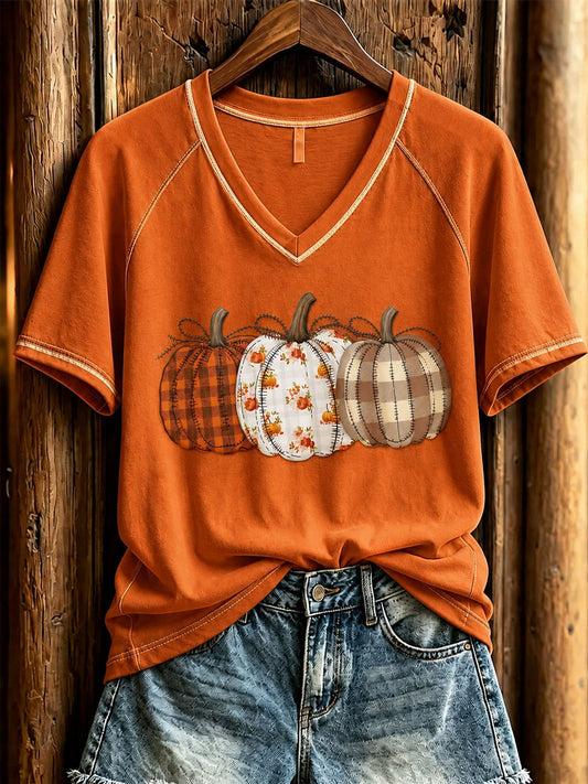 Women's Fall Pumpkin Print Casual T-Shirt