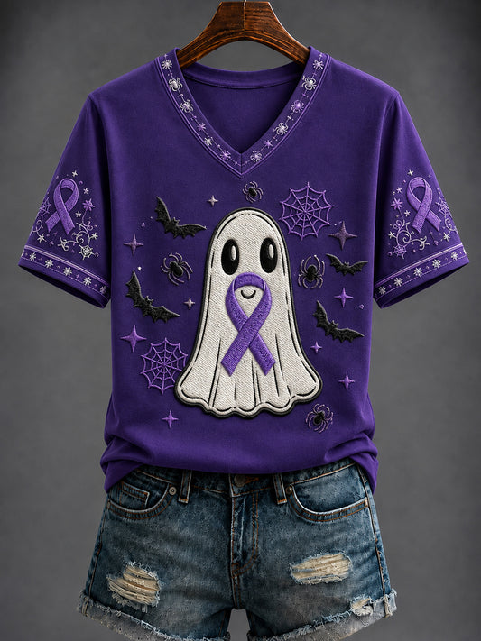 Women's Alzheimer's Disease Halloween Printed V-neck T-shirt