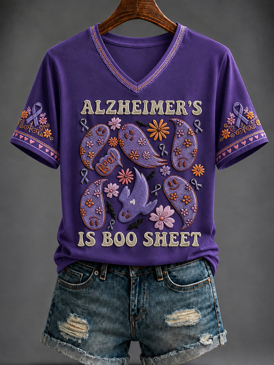 Women's Alzheimer's Disease Halloween Printed V-neck T-shirt