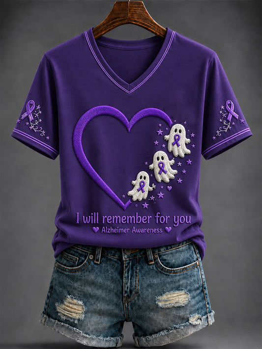 Women's Alzheimer's Disease Halloween Printed V-neck T-shirt