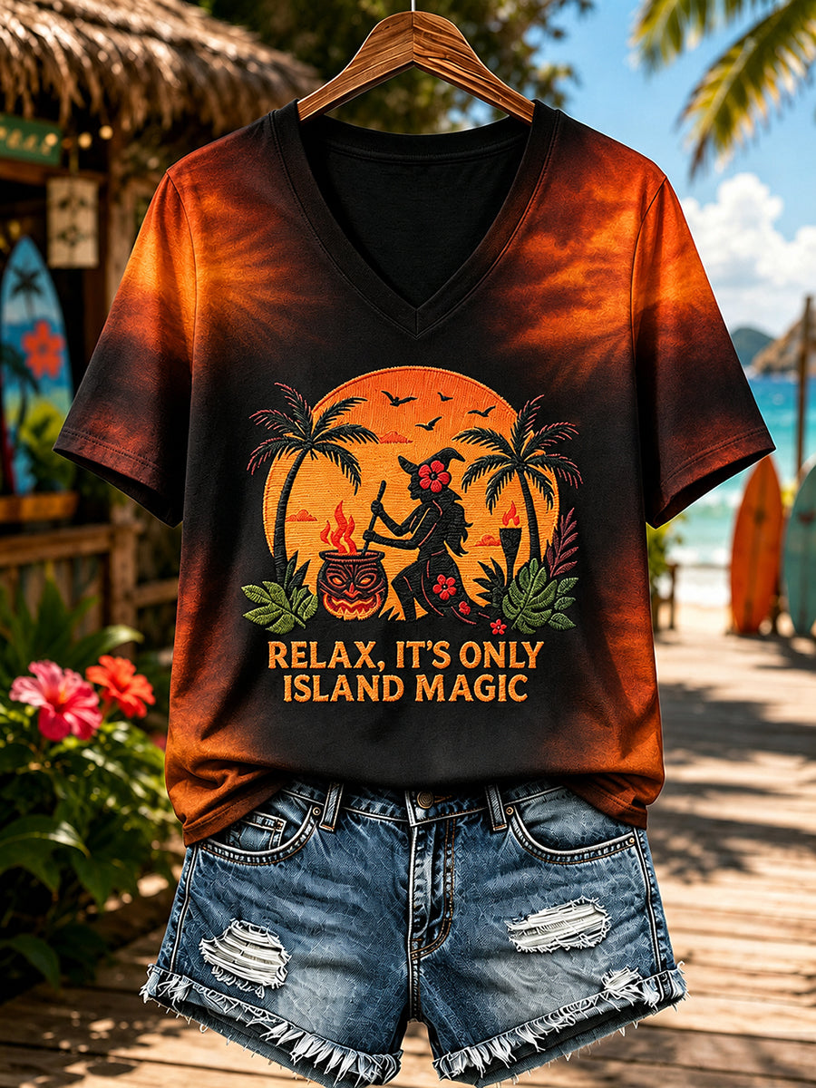 Women's Tropical Halloween Witchy Vacation Print T-shirt