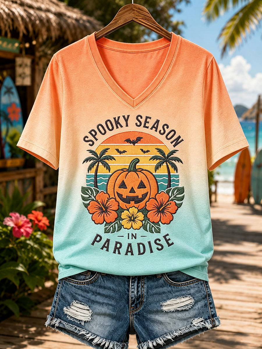 Women's Tropical Halloween Witchy Vacation Print T-shirt