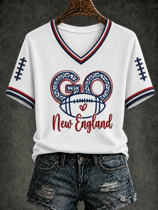 Women's Football Printed V-neck T-shirt