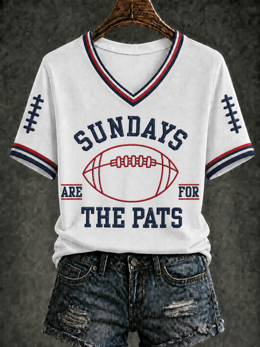 Women's Football Printed V-neck T-shirt