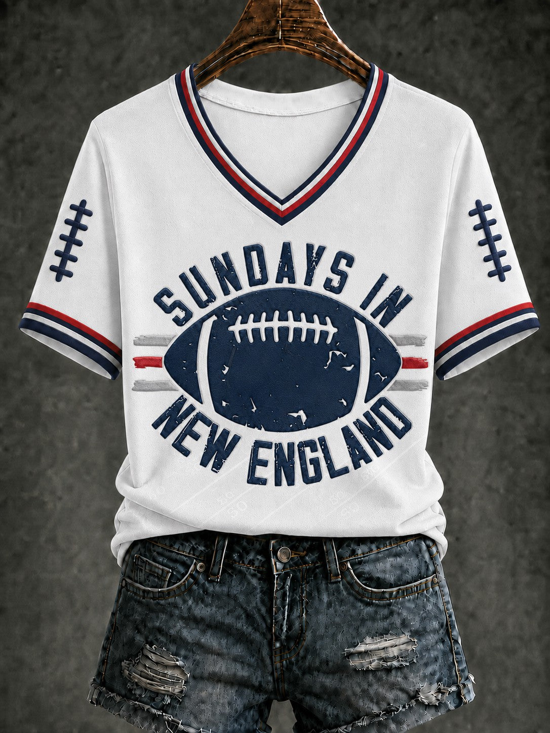 Women's Football Printed V-neck T-shirt