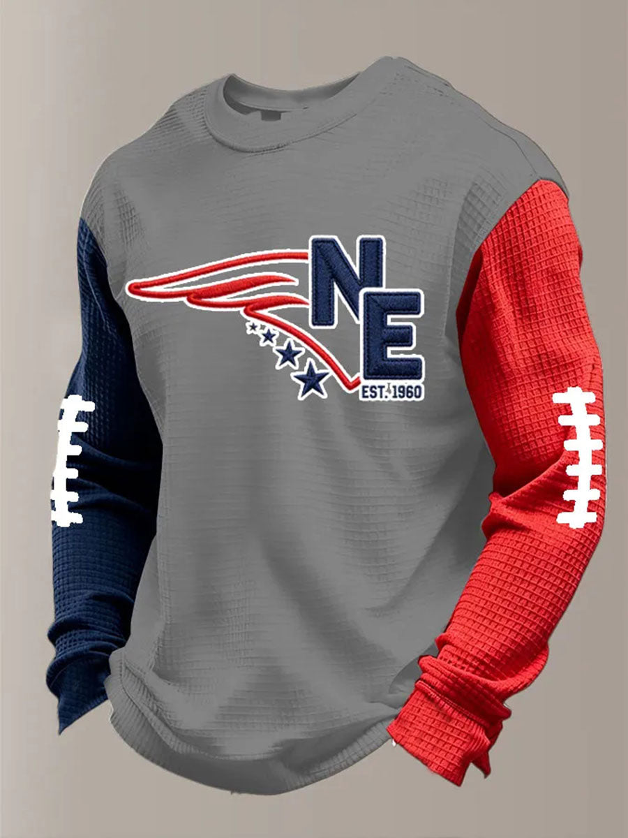 Men's Football Print Waffle Long Sleeve T-Shirt