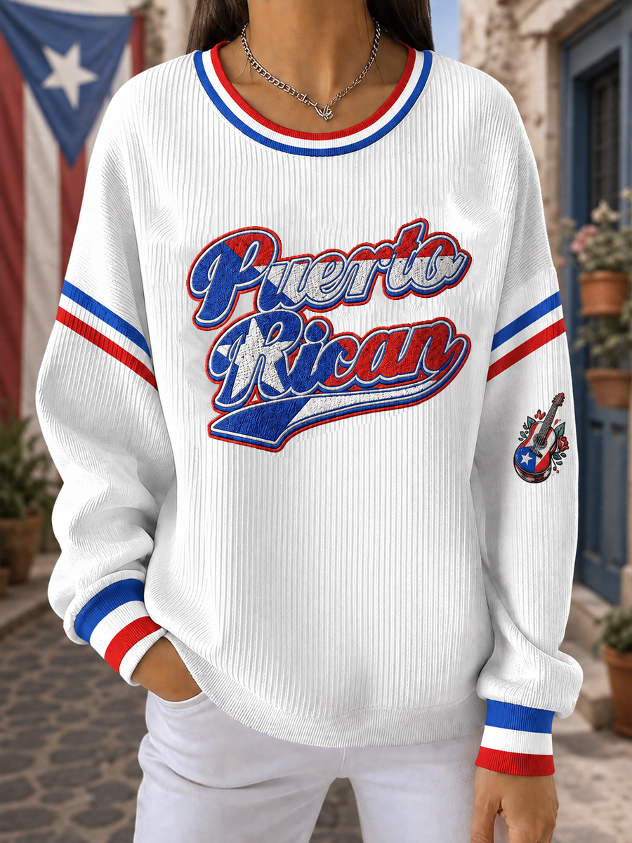 Women's Puerto Rico Printed Ribbed Round-Neck Sweatshirt