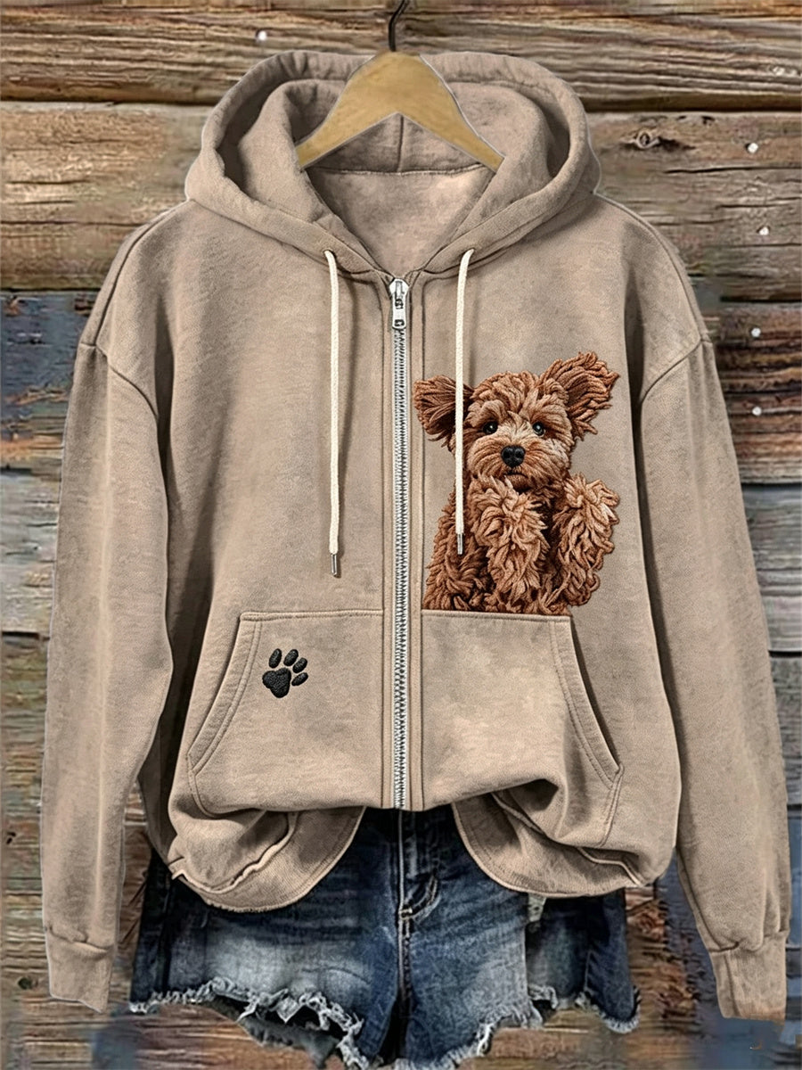 Women's Lovely Lying Cockapoo Dog & Paw Print Full Zip Hoodie