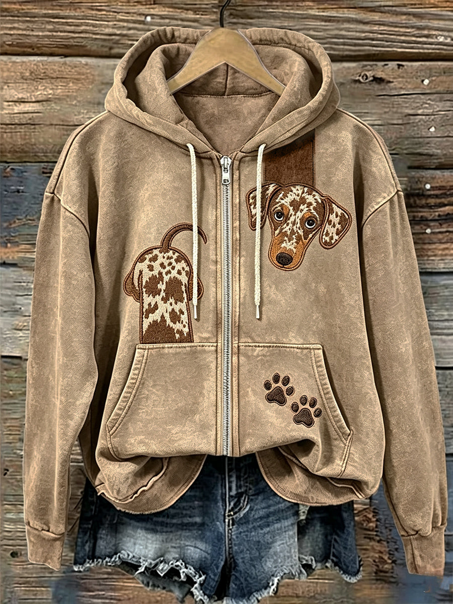 Women's Funny Dachshund Dog & Paw Prints Full Zip Hoodie