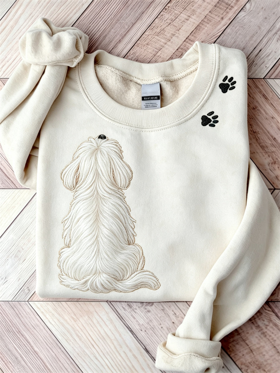Women's Lovely Maltese Dog Back View Paw Prints Sweatshirt