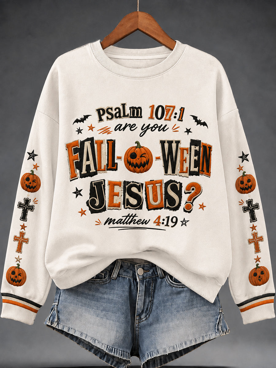 Women's "are you FALL-WEEN JESUS?" Print Sweatshirt