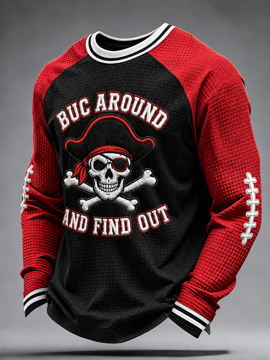 Men's Football Fan Print Waffle Long Sleeve Sweatshirt