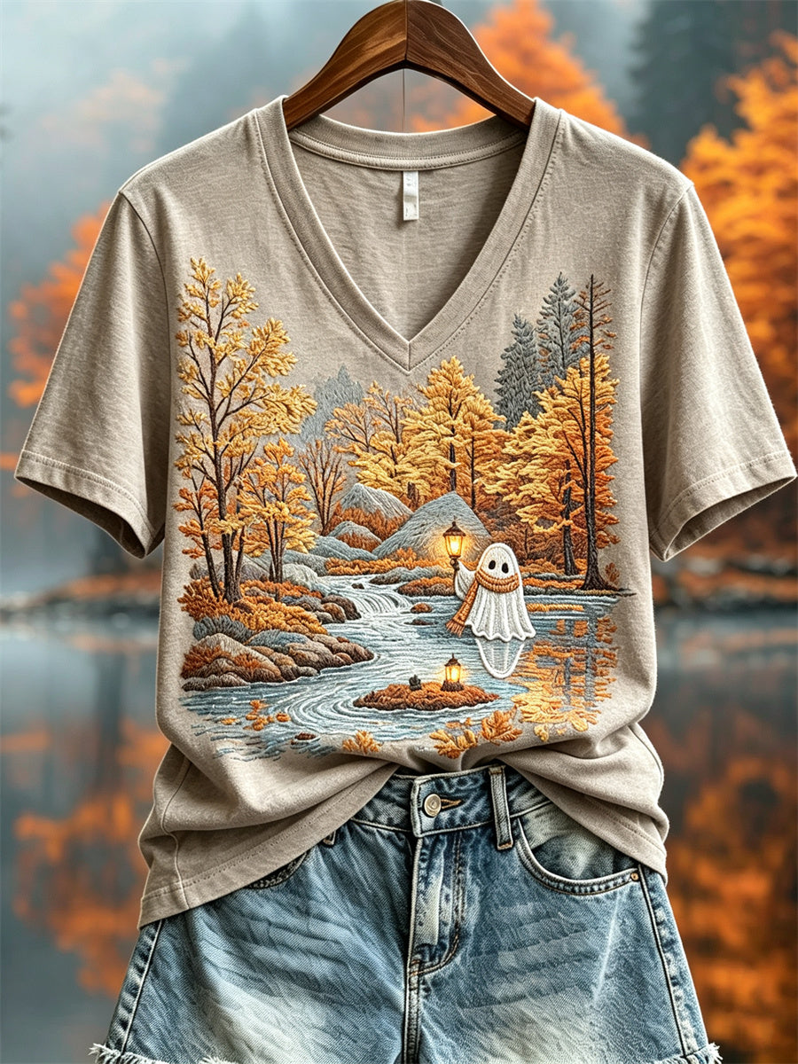 Women's Lovely Ghost Fall Landscape Print short-sleeved T-shirt