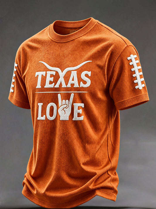 Men's Game Day Football Waffle Print Casual T-Shirt