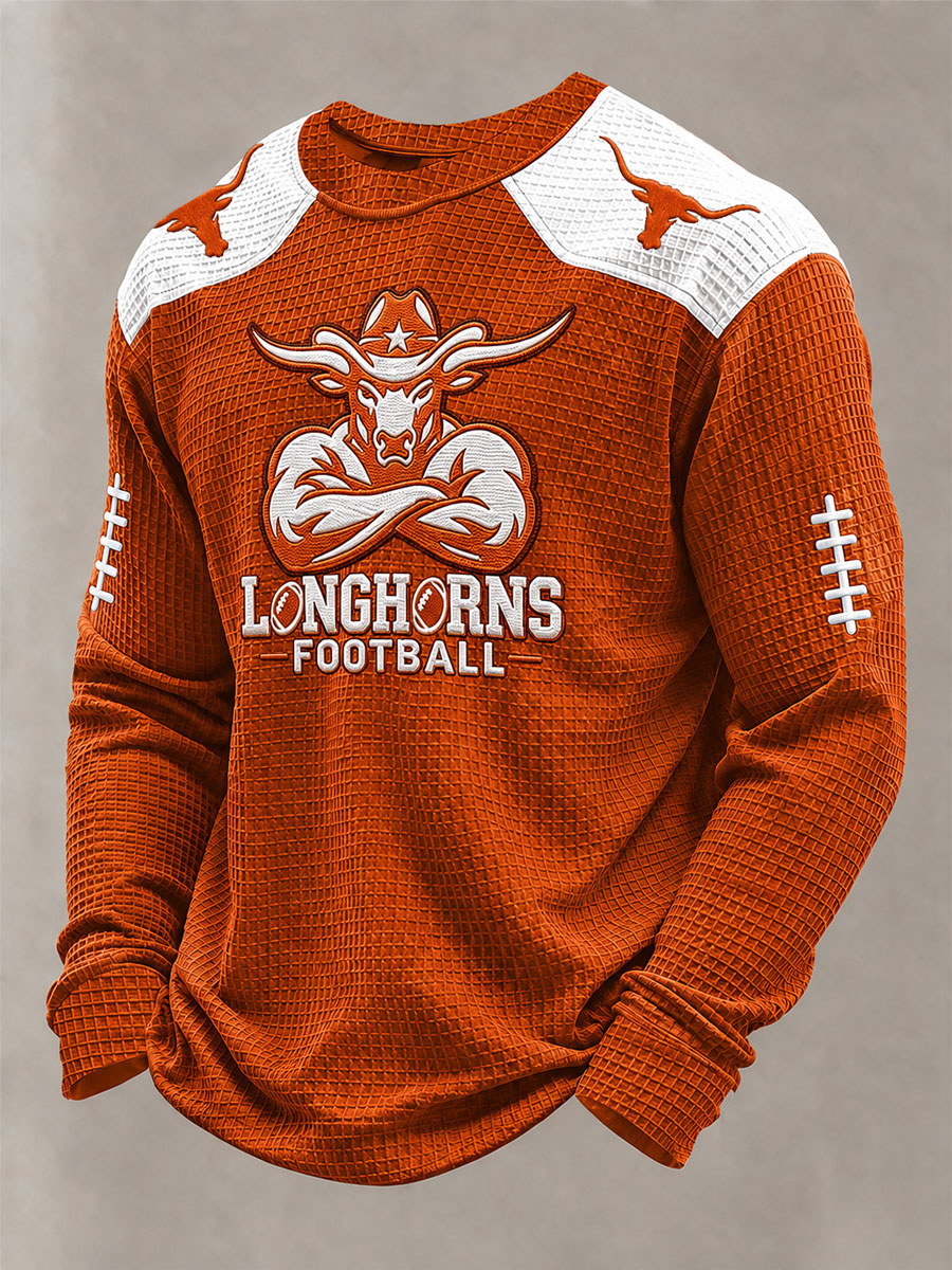 Men's Game Day Football Waffle Print Casual T-Shirt