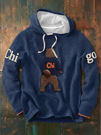 Men's Chicago Football Lover Bear Art Printed French Terry Hoodie