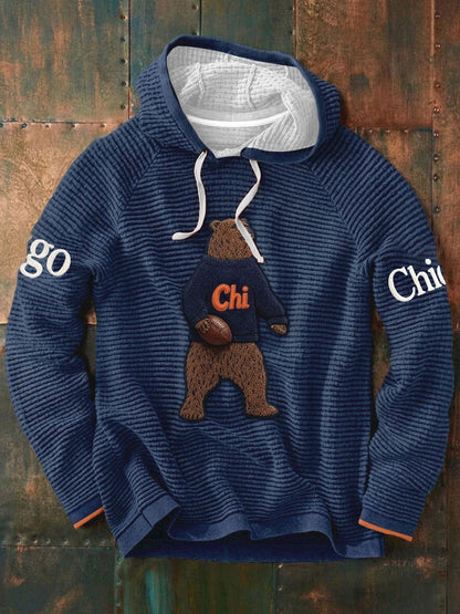 Men's Chicago Football Lover Bear Art Printed French Terry Hoodie